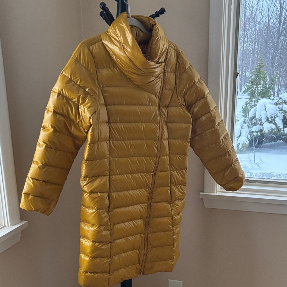 Simons Mustard Puffer coat.